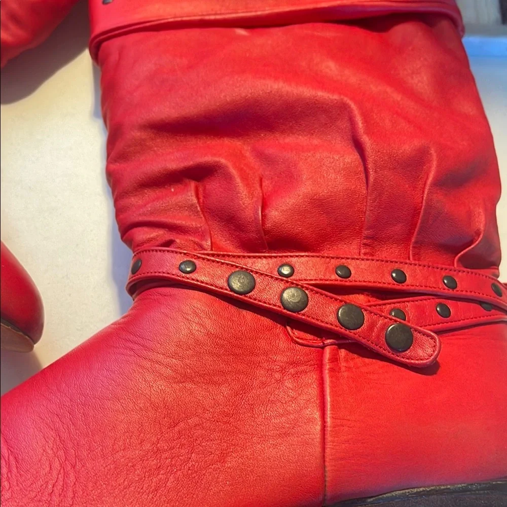 Vintage 1987 Leather Red Slouch Boots - Picture 8 of 13